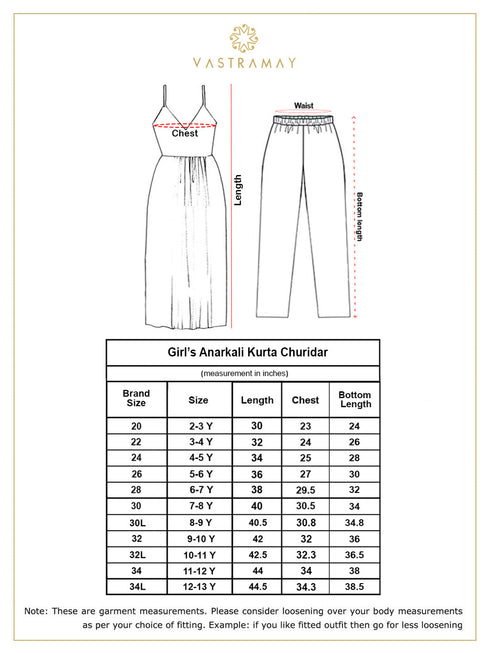 VASTRAMAY Girl's Aqua Jacquard Anarkali Kurta Salwar Set